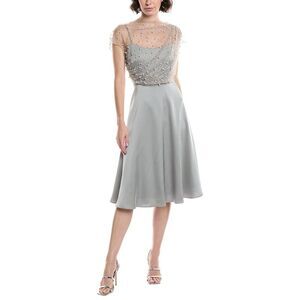 Theia Womens Lori Glimmer Satin Dress, Grey